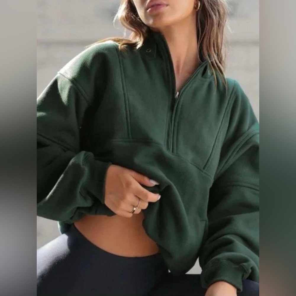 Joah Brown Retro Half Zip Sweatshirt in Pine